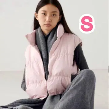 [새상품] 유니클로 다운 크롭 베스트 핑크 S 사이즈