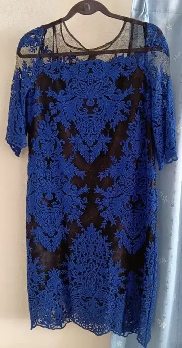 Diagram 새상품 튤 레이스 블루 7부 소매 원피스36