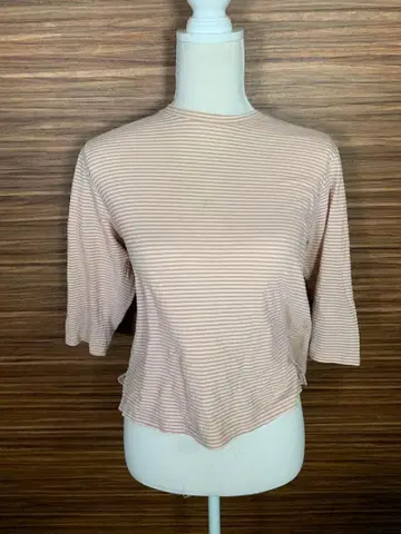 Lake tahor 티셔츠 L 사이즈 상당 칠부 보더 핑크 브라운