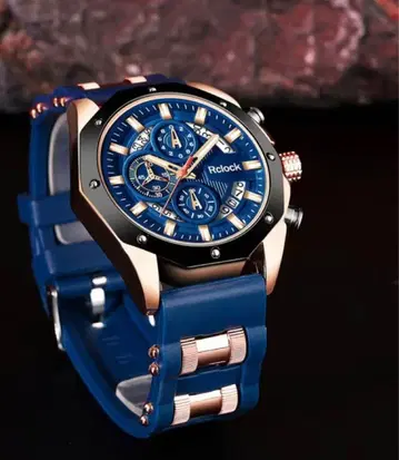 Rclock 남성용 손목시계 쿼츠 고무 벨트 [날짜 캘린더 기능 포함]