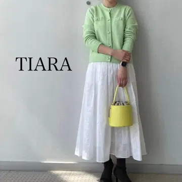 TIARA 티아라 컴팩트 니트 자켓 그린 펄 버튼