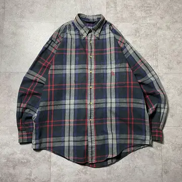 90s nautica 노티카 자수 로고 타탄 체크 플란넬 셔츠