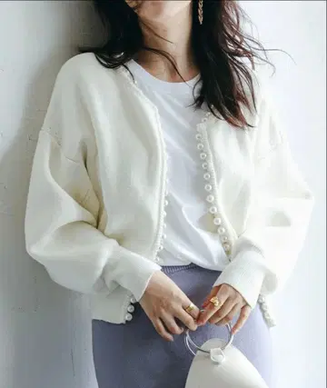 [ 새상품급 ] 세존드파피용 화이트 니트 가디건 펄