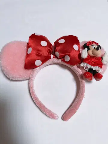 미니 마우스 귀 머리띠 빨간색 도트 리본