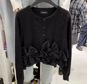 리본 모티브 가디건 밑단 리본 디자인 숏 가디건