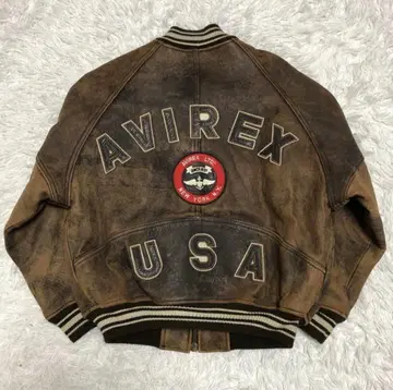 AVIREX 가죽 자켓 바시티 자켓 브라운
