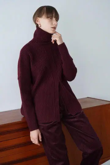 클라네 DOUBLE FACE CENTERSLIT RIB KNIT TOPS