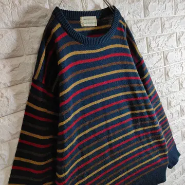 니트 스웨터 보더 네이비 멀티 컬러 L