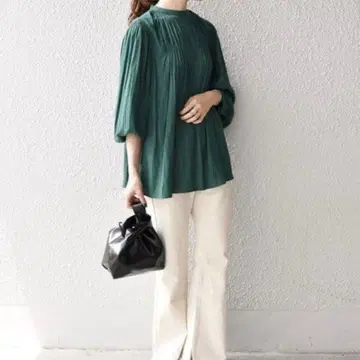 SHIPS 셔링 백 타이 블라우스 그린