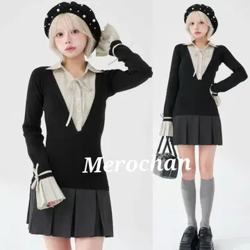 다리치 셔츠 도킹 플리츠 미니 원피스 프리 BLK