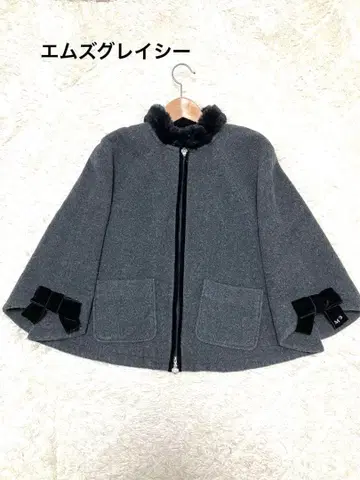 고품질 엠즈 그레이시 케이프 코트 리본 퍼 2way