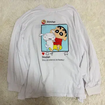 짱구는 못말려(크레용 신짱) 롱 T 셔츠 흰색 짱구