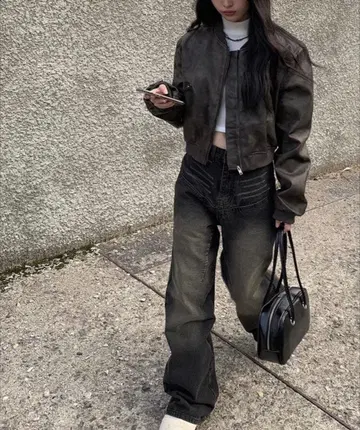 anyonemore 가죽 블루종 자켓 브라운