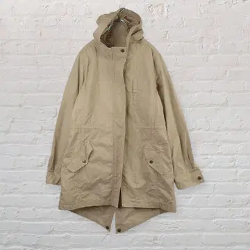 센슈카이 모즈 코트 베이지 꽃무늬 소매 후드 부착