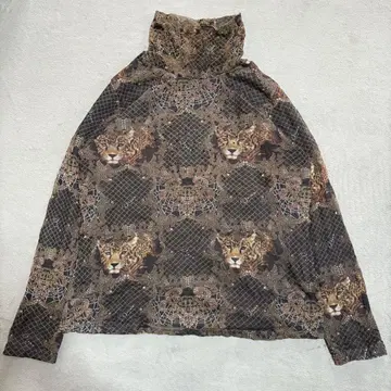 레오파드 무늬 올 패턴 하이넥 상의 브라운 Y2K 빈티지 구제 의류