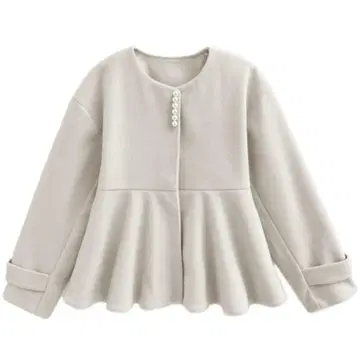 페플럼 플레어 코트 크림색