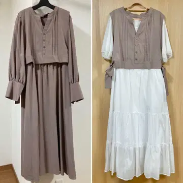 더스티 핑크 사이드 리본 셋업 원피스 LL 쿠레트풍