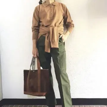 새상품급 신존 긴팔 니트 피케 셔츠 카멜