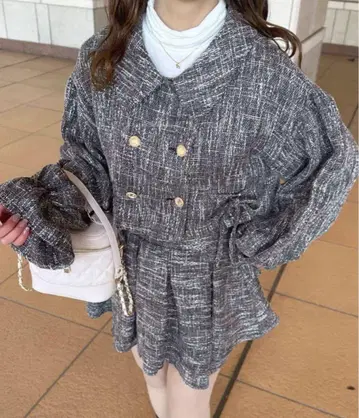 apres jour 리본 포함 트위드 자켓