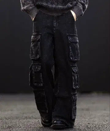 CLEL 3D 메니 포켓 데님 카고 팬츠