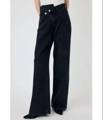 마우지 크로스 허리 와이드 스트레이트 데님 / 블랙 0