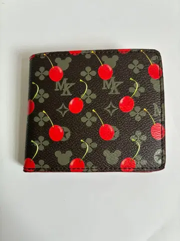 모노그램 체리 패턴 블랙 접이식 지갑 미키 디즈니 레트로 레어