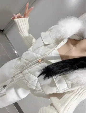 miu 스타일 한국 왕홍 화이트 퍼 다운 자켓