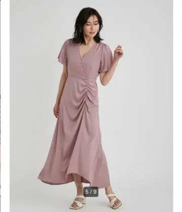 프레이 아이디 플로우 새틴 내로우 개더 원피스