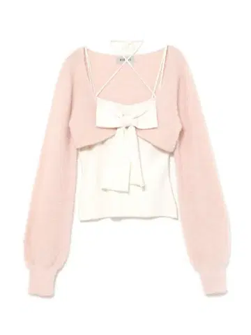 버블스 리본 니트 앙상블 화이트 핑크