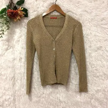 프레스티지 컬렉션 V넥 니트 가디건 긴팔 라메