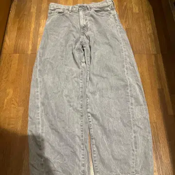 그레이 배기 데님 와이드 팬츠