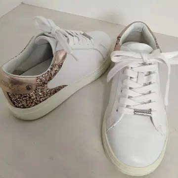 JIMMY CHOO 스니커즈 글리터 로고 금장 장식 36 핑크 골드