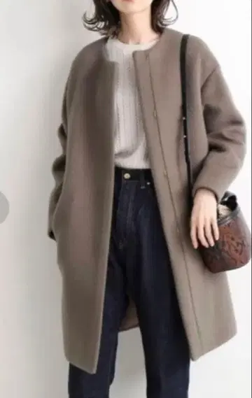 [ IENA ] 램스울 노카라 롱 코트