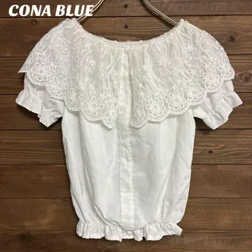 [ CONA BLUE ] 레이스 반팔 셔츠 블라우스 페미닌 S