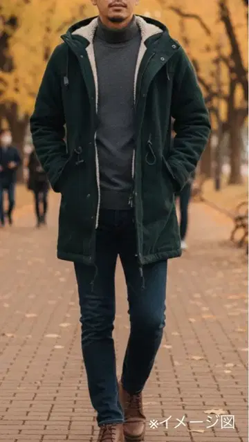 BROWNY 다크 그린 후드 부착 더플 코트