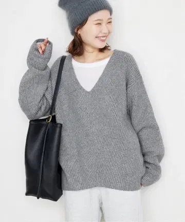 SLOBE IENA 라메 MIX 로게이지 아제 니트 그레이