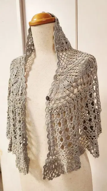 레이스 짜임 그레이 숄 가디건