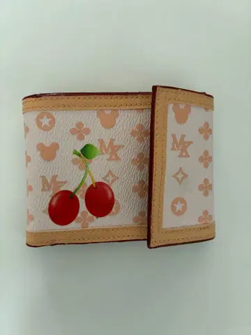 모노그램 체리 패턴 화이트 미키 접이식 지갑 미사용품 레트로