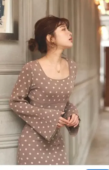 다리치 도트 롱 니트 브라운 긴팔 도트 롱 니트 원피스