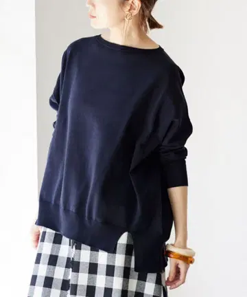 택 포함 새상품 IENA 코튼 스트레치 NEO 와이드 긴팔 풀오버 네이비