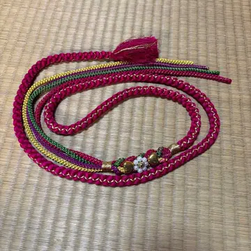 후리소데 허리띠 핑크 하트 꽃 모티브 뜨개질