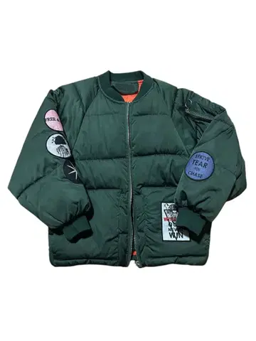 다운 자켓 M 사이즈 여성용 그린 레오파드 따뜻한 멋쟁이