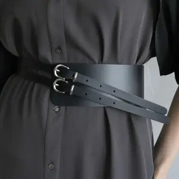 HARE 더블 버클 와이드 벨트 블랙