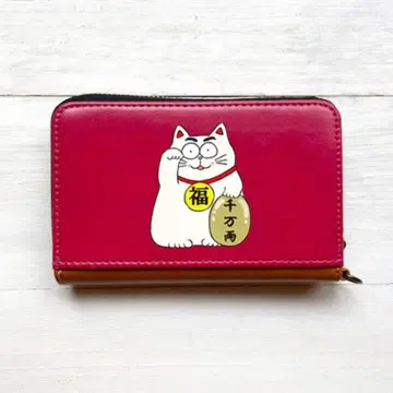 코인 케이스 패스 케이스 미니 지갑 마네키네코 빨간색 귀여운
