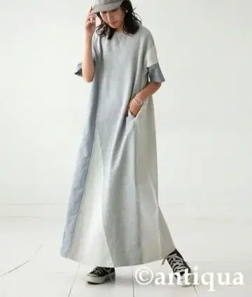 새상품급! antiqua 3가지 소재 절개 도킹 A라인 원피스