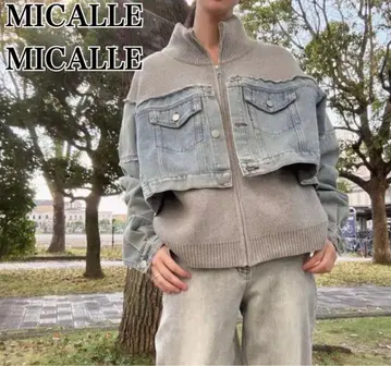 새상품급 MICALLE 데님 도킹 지퍼 가디건 니트 블루종