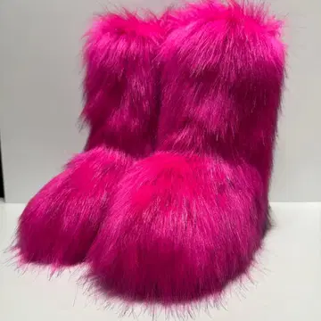 핑크 퍼 부츠 인조 모피