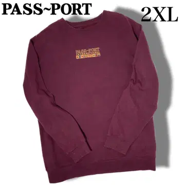 passport 2XL 버건디 맨투맨 트레이닝복 속기모 자수 로고
