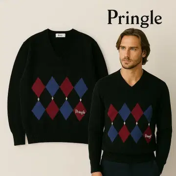 스코틀랜드제 프린글 아가일 무늬 울 니트 스웨터 40
