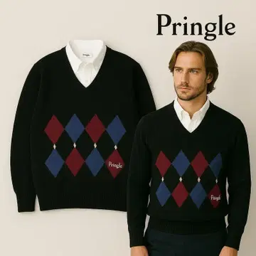 스코틀랜드제 프린글 아가일 무늬 울 니트 스웨터 40